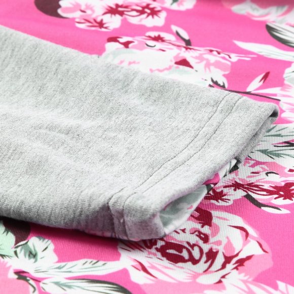 Light Pink Floral Hoodie Plus Size with zipper accent (Pink & Gray) - Picture 7 of 10